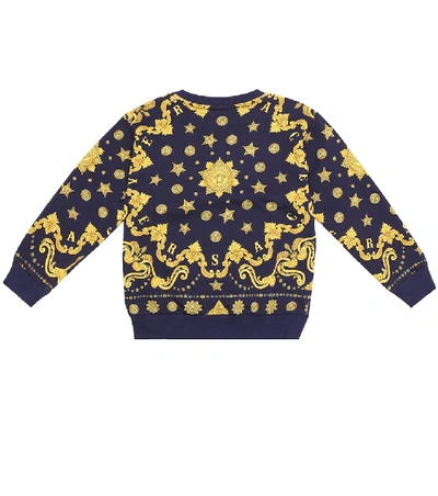 Shop Versace Printed Cotton Sweatshirt In Blue