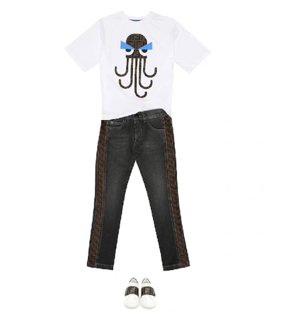 Shop Fendi Logo Stretch-cotton Straight Jeans In Black