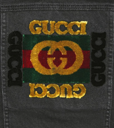 Shop Gucci Faux Shearling-lined Denim Jacket In Black