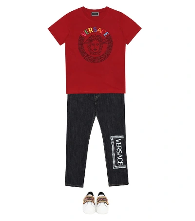 Shop Versace Logo Cotton T-shirt In Red