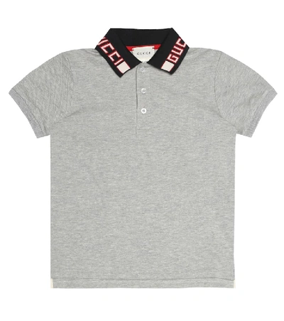 Shop Gucci Stretch-cotton Polo Shirt In Grey