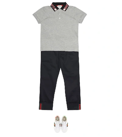 Shop Gucci Stretch-cotton Polo Shirt In Grey