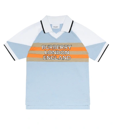 Shop Burberry Hankle Logo Cotton Polo Shirt In Blue