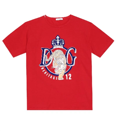 Shop Dolce & Gabbana Printed Cotton-jersey T-shirt In Red