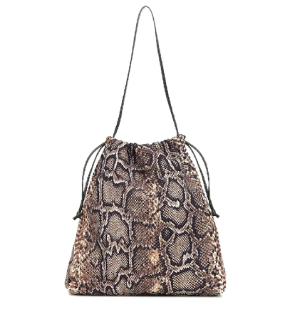 Shop Victoria Beckham Snake-effect Drawstring Bucket Bag In Beige