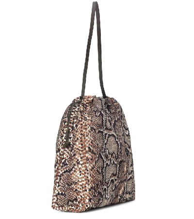 Shop Victoria Beckham Snake-effect Drawstring Bucket Bag In Beige