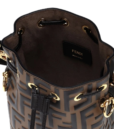 Shop Fendi Mon Tresor Mini Leather Bucket Bag In Brown