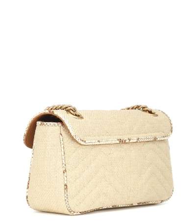 Shop Gucci Gg Marmont Small Raffia Shoulder Bag In Beige