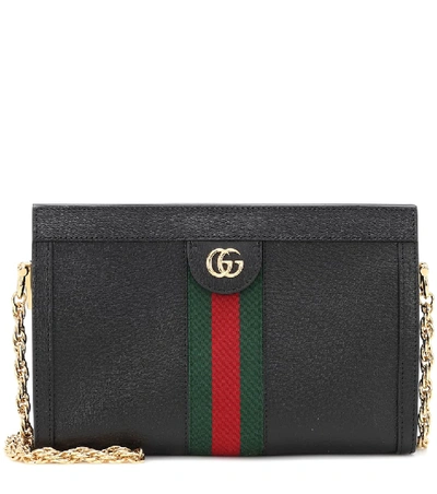 Shop Gucci Ophidia Small Leather Shoulder Bag In Black