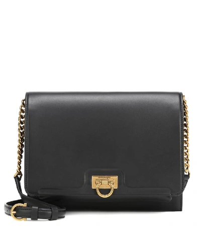 Shop Ferragamo Gancio Square Leather Shoulder Bag In Black