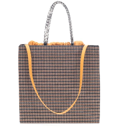 Shop Victoria Beckham Checked Leather-trimmed Tote In Multicoloured