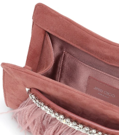 Shop Jimmy Choo Venus Embellished Suede Clutch In Pink