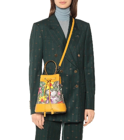Shop Gucci Ophidia Gg Flora Small Bucket Bag In Yellow