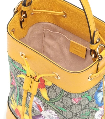 Shop Gucci Ophidia Gg Flora Small Bucket Bag In Yellow