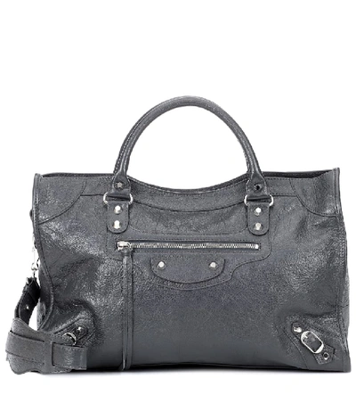 Shop Balenciaga Classic City M Leather Tote In Grey