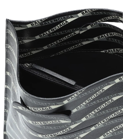 Shop Balenciaga Monogram Leather Shopper In Black