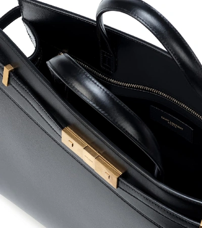 Shop Saint Laurent Manhattan Small Leather Tote In Black