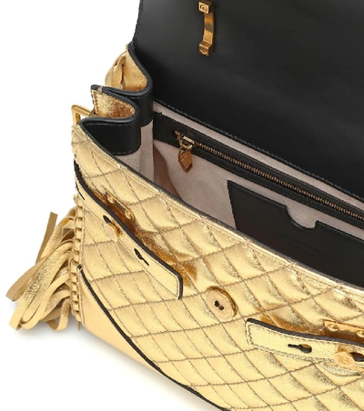 Shop Balmain B-buzz 25 Metallic Leather Tote In Gold