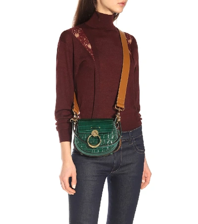 Shop Chloé Tess Small Leather Shoulder Bag In Green