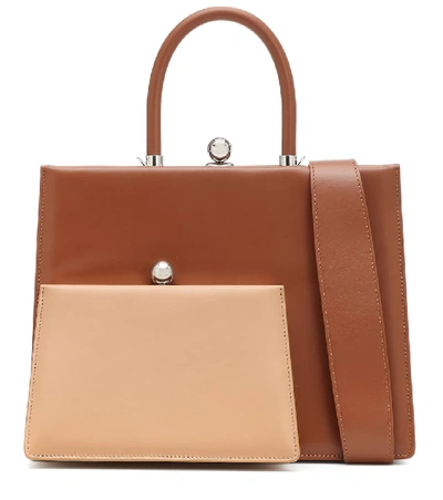 Shop Ratio Et Motus Twin Frame Leather Tote In Brown