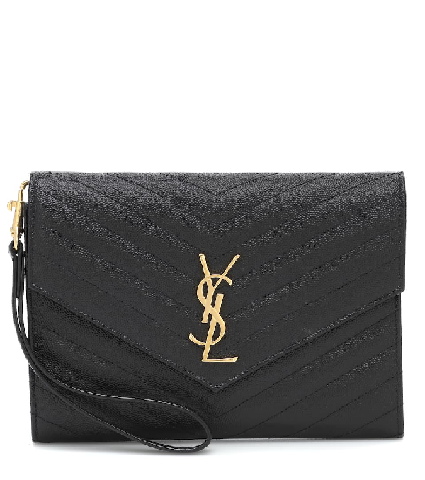 ysl monogram leather clutch