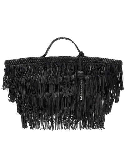 Shop Saint Laurent Panier Fringed Leather Tote In Black