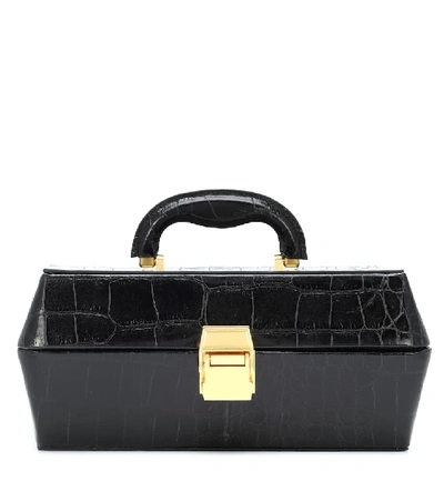Shop Staud Lincoln Embossed Leather Tote In Black