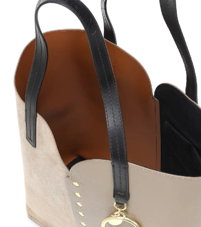 Shop See By Chloé Gaia Small Leather And Suede Tote In Grey