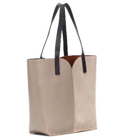Shop See By Chloé Gaia Small Leather And Suede Tote In Grey