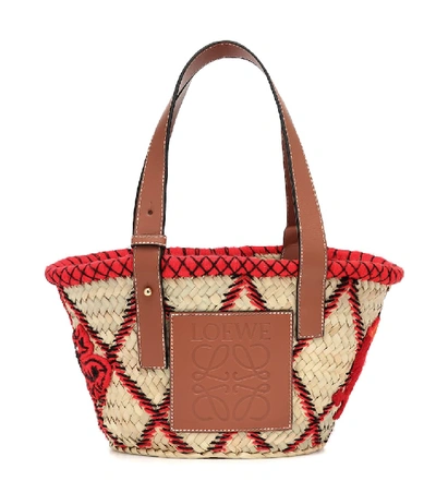 Shop Loewe Leather-trimmed Basket Tote In Red