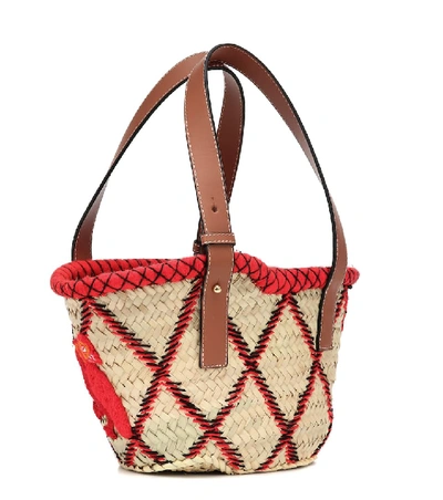 Shop Loewe Leather-trimmed Basket Tote In Red