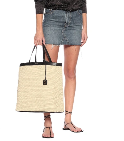 Shop Saint Laurent Patti Large Straw Tote In White
