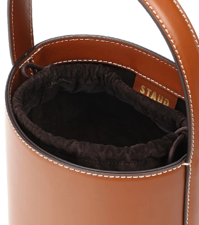 Shop Staud Bissett Leather Bucket Bag In Brown