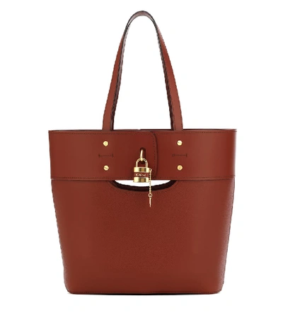 Shop Chloé Aby Medium Leather Tote In Brown