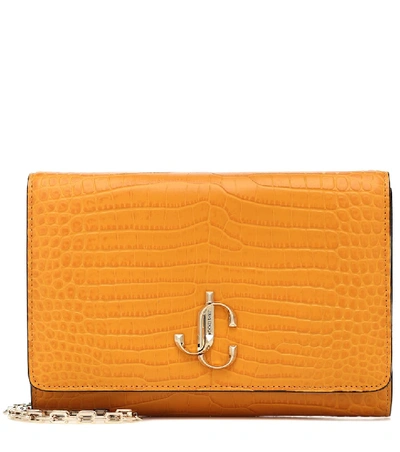 Shop Jimmy Choo Varenne Croc-effect Leather Clutch In Orange