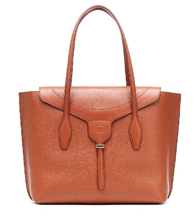 Shop Tod's Joy Small Leather Tote In Brown