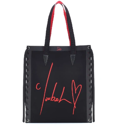 Shop Christian Louboutin Cabalace Small Leather-trimmed Tote In Black