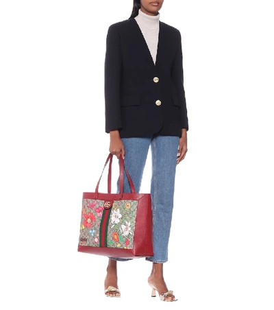Shop Gucci Ophidia Gg Flora Medium Tote In Red