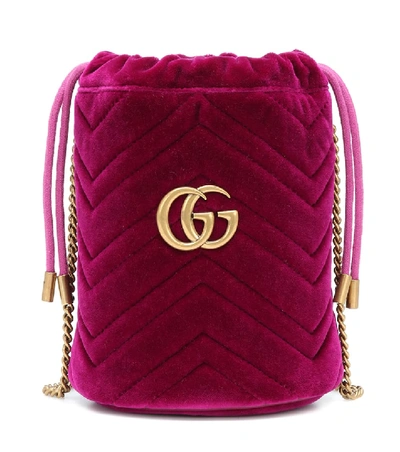 Shop Gucci Gg Marmont Mini Velvet Bucket Bag In Pink