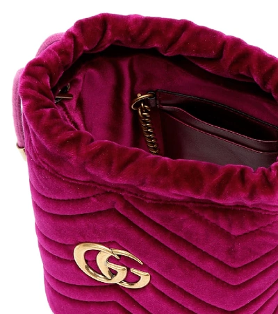 Shop Gucci Gg Marmont Mini Velvet Bucket Bag In Pink