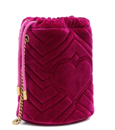 Shop Gucci Gg Marmont Mini Velvet Bucket Bag In Pink