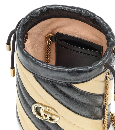 Shop Gucci Gg Striped Leather Bucket Bag In Beige