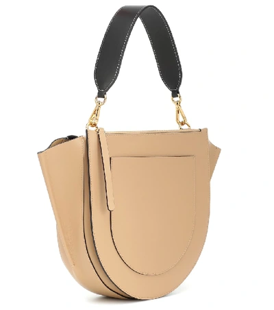 Shop Wandler Hortensia Medium Leather Shoulder Bag In Beige