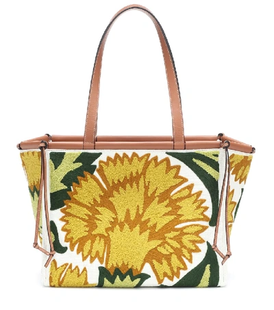 Shop Loewe Cushion Floral-embroidered Tote In Yellow