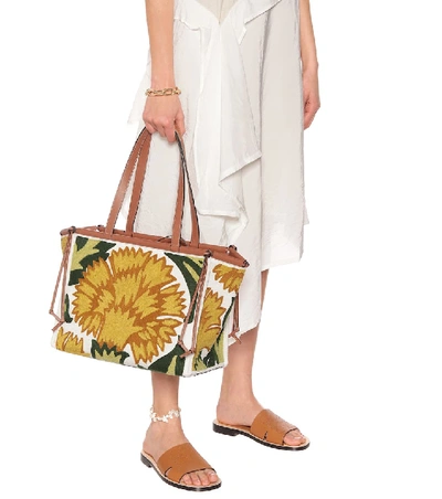 Shop Loewe Cushion Floral-embroidered Tote In Yellow