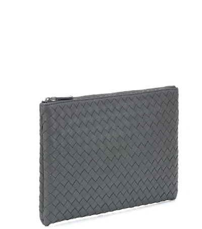 Shop Bottega Veneta Medium Intrecciato Leather Clutch In Grey