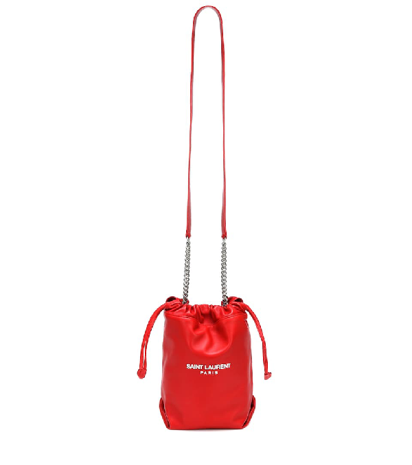 Saint Laurent Teddy Small Leather Bucket Bag In Red Modesens