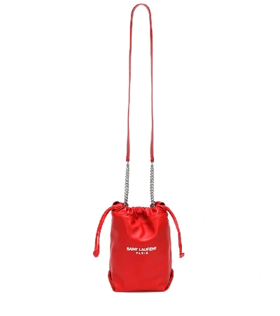 Shop Saint Laurent Teddy Small Leather Bucket Bag In Red