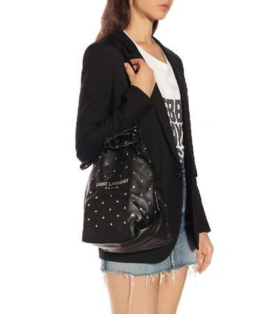 Shop Saint Laurent Teddy Leather Bucket Bag In Black