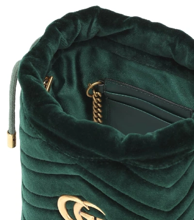 Shop Gucci Gg Marmont Mini Velvet Bucket Bag In Green